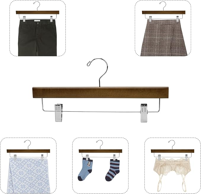 Nature Smile Wooden Pants Skirt Trousers Hangers with Clips (10Pcs Retro)