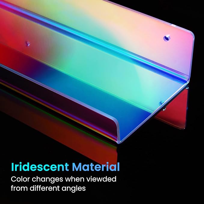 upsimples 2 Pcs 15" Iridescent Acrylic Shelves for Wall Decor and Display | Cute Floating Shelf for Perfume, Skincare, Nail Polish, Wall Organizer for Bedroom, Living Room, Playroom, Room Décor