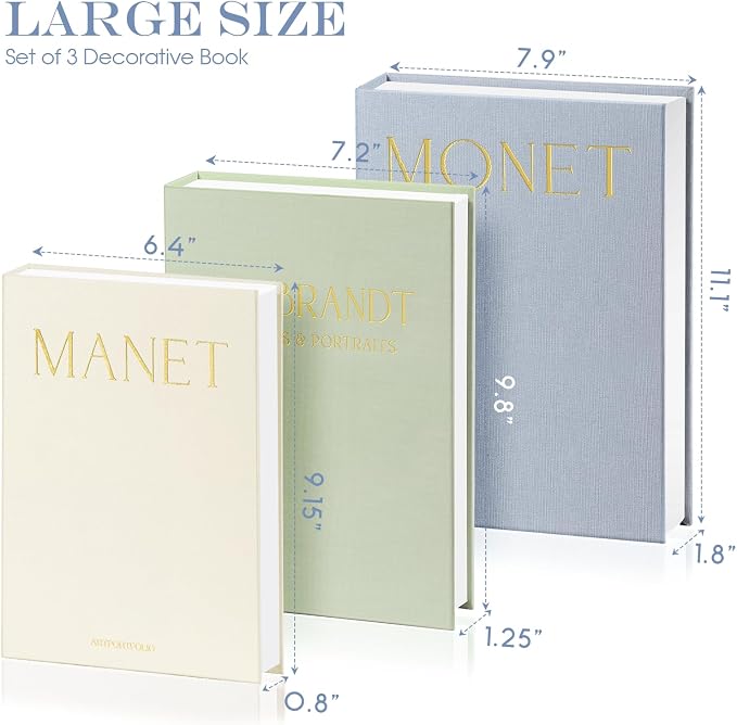 Set of 3 Decorative Books for Home Decor, Linen Faux Books for Coffee Table, Bookshelf or Mantel, Aesthetic Fake Book Storage Boxes with Magnetic Snap for Photo Organization & Keepsakes Box