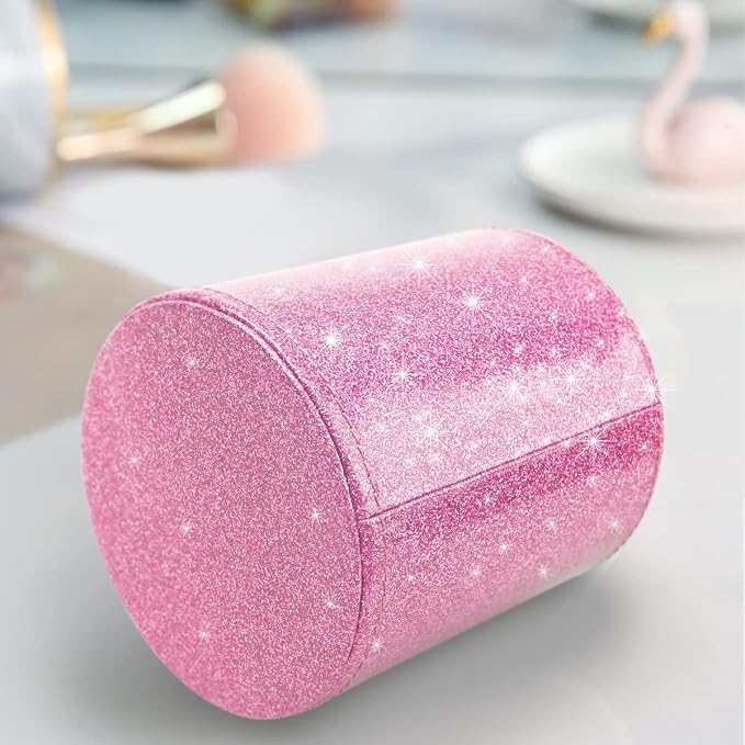 Glitter Pen Holder for Desk, Cute Pencil Cup Pink for Women Girls, Luxury Makeup Brush Holder Large Pu Leather Multi-Functional Organizer Cup for Office, Classroom, Home, Glitter Pink