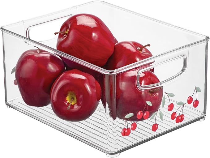 iDesign Bathroom Organizer Bin, Decorative Print - Stackable Plastic Storage Basket for Makeup & Vanity Organization - Clear/Red