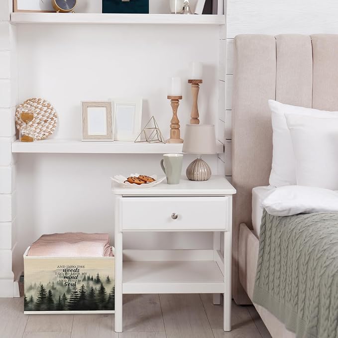 Foggy Misty Nature Forest Storage Bin Box with Handles, and into the Woods I Go to Lose My Mind Find My Soul Foldable Organizer Basket Toybox for Bedroom Bathroom Clothes Toys Books