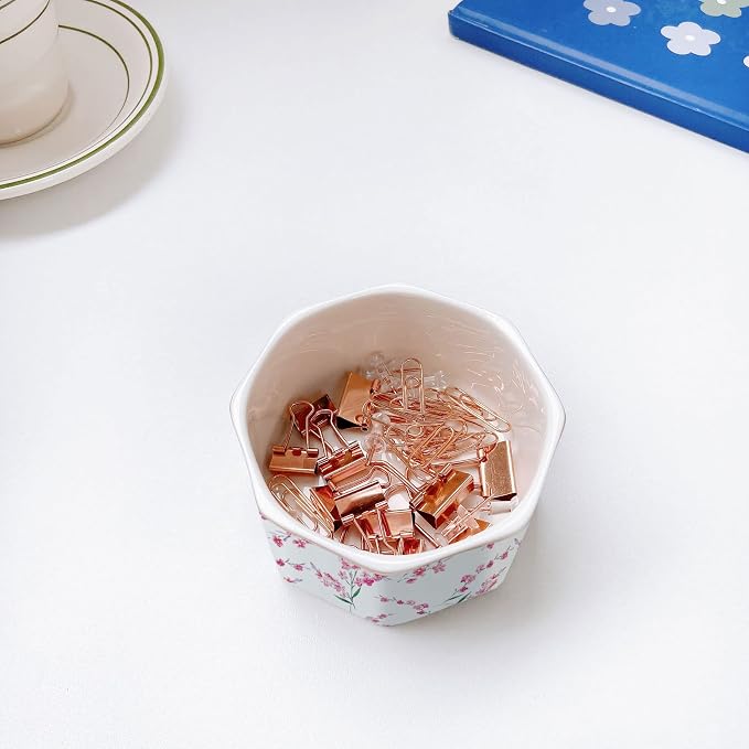 Ceramic Paper Clip Holders Paperclips Holder Dispenser Cute Clips Organizer for Desk Binder Clip Bowl Bobby Pin Hair Clip Holder Gift for Office (Pink Blossom)