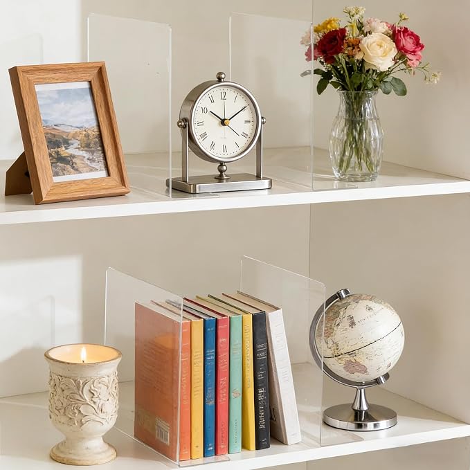 Shelf Dividers for Closet Organization - Acrylic Closet Dividers for Shelves - Clear Free-Standing Shelf Separators for Clothes Sweater Purse