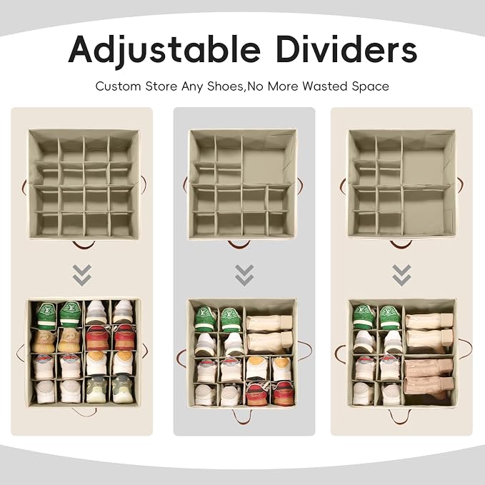 𝐌𝐄𝐂𝐈𝐍𝐅𝐔𝐋 2 Pack Shoe Organizer Box – Large Capacity Shoe Storage Organizer with Transparent Cover & Flexible Dividers, Fits 16-32 Pairs, Fabric Shoe Storage Organizer Box, Entryway, Dorm