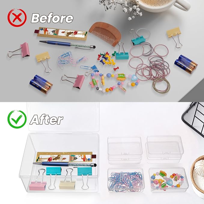 zoeynex 6-Pack Large Clear Plastic Storage Boxes with Master Case – Business Card Organizer System for 500+ Cards, Portable Hard Cases for USB Drives, Crayons, 3" Hardware & Crafts – 3.8" x 2.6" x 1"
