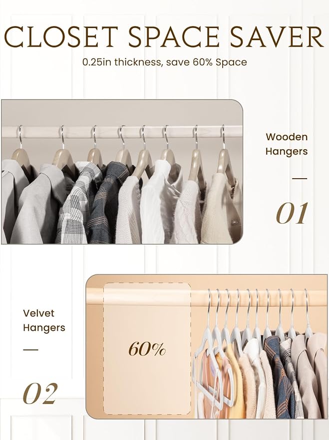 White Velvet Hangers 70 Pack, Non Slip Felt Slim Hangers for Space Saving | 360° Silver Hooks; Shoulder Notches; Heavy Duty for Coats, Suits, Dresses, Shirts, Jackets and Pants for Closet Organizer