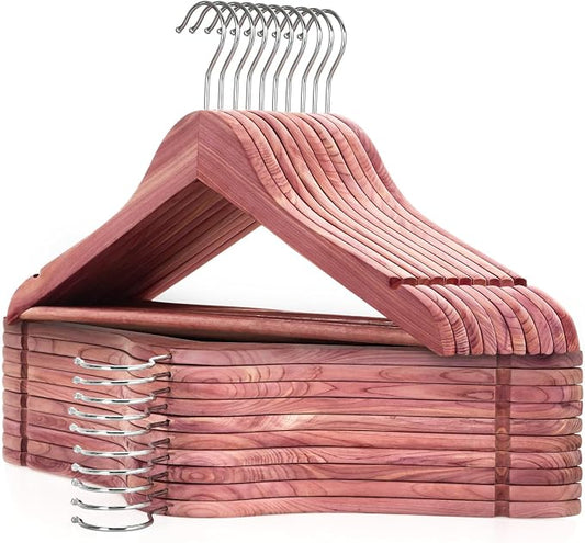 TOPIA HANGER 20-Pack American Red Cedar Wooden Hangers, Clothes Hangers for Closet, Wood Coat Hanger with Smooth Cut Notches, 360° Swivel Hook, Non-Slip Pants Bar-CT54C20