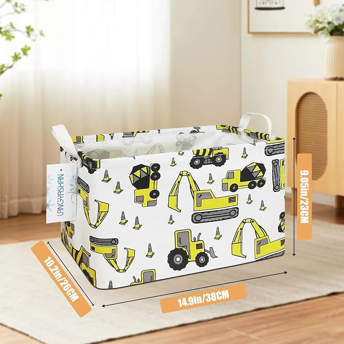 Rectangular Collapsible Storage Basket Nursery Organizer Engineering Car | Storage Bin Foldable Canvas with Handles for Organizing Home Kitchen Children Toys Office Closet Shelf Baskets