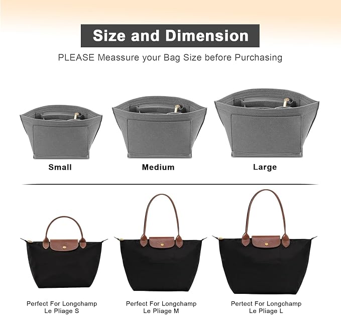 LOUKAYCCI Felt Organizer Compatible with longchamp le pliage L Handbag Insert (Large,Gary)