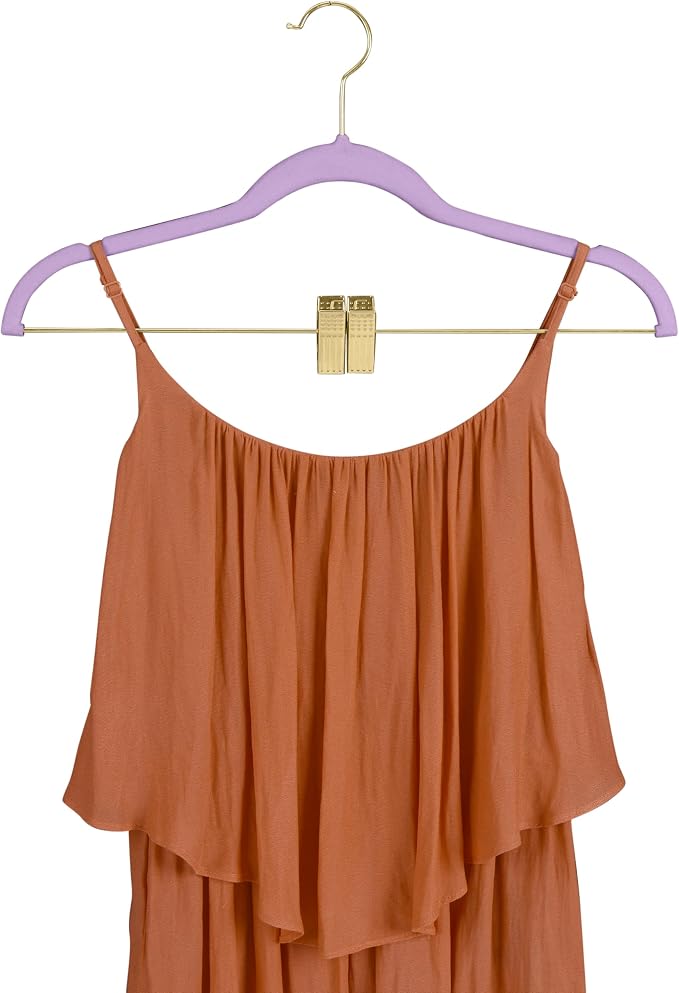 Simplify 6 Pack Velvet Hangers with Clips | Skirt and Pants | Slim Space Saving | Closet Organization | Non-Slip | Prevent Creases | Swivel Neck | Durable | Lavender