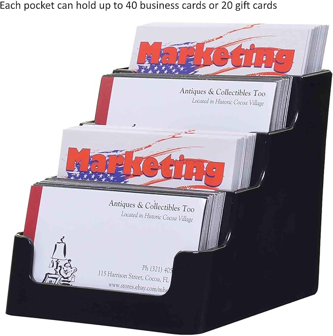 Marketing Holders Business Card Holder Countertop 4 Tier Acrylic Multi Slot Holds 3.5" x 2" Cards Space Saver Display for Offices and Medical Complexes Retail Shops Estate Agents Black