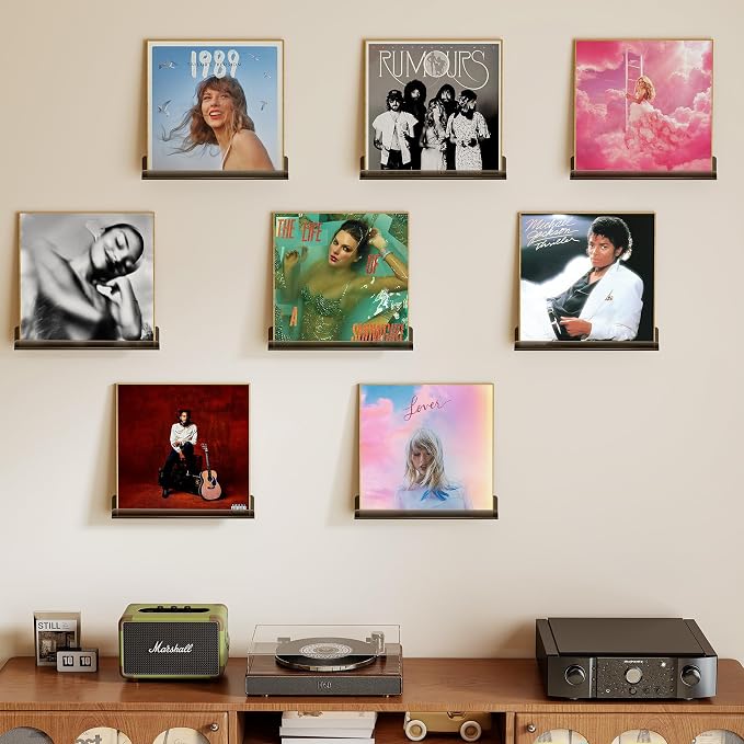 Vinyl Record Wall Mount Shelves, 12 inch Vinyl Holder, 8 Pack, Black | Acrylic Floating Shelves for Album Record Storage Display, Wall Decor, Magazine Rack, Kids Bookshelf, Picture Ledge