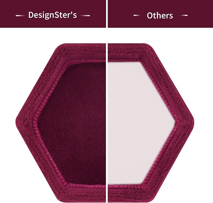 DesignSter Velvet Ring Box Hexagon - Premium Gorgeous Vintage Double Ring Display Holder with Detachable Lid for Proposal, Engagement, Wedding, Ceremony (Burgundy Red)
