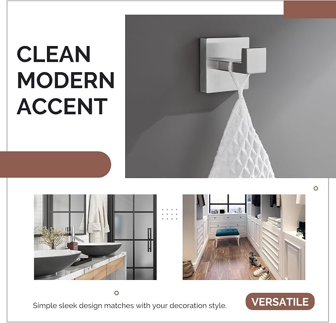Angle Simple Bathroom Towel Hook Brushed Nickel, SUS304 Stainless Steel Hand Towel Rack, Square Coat Robe Hook, Wall Mount