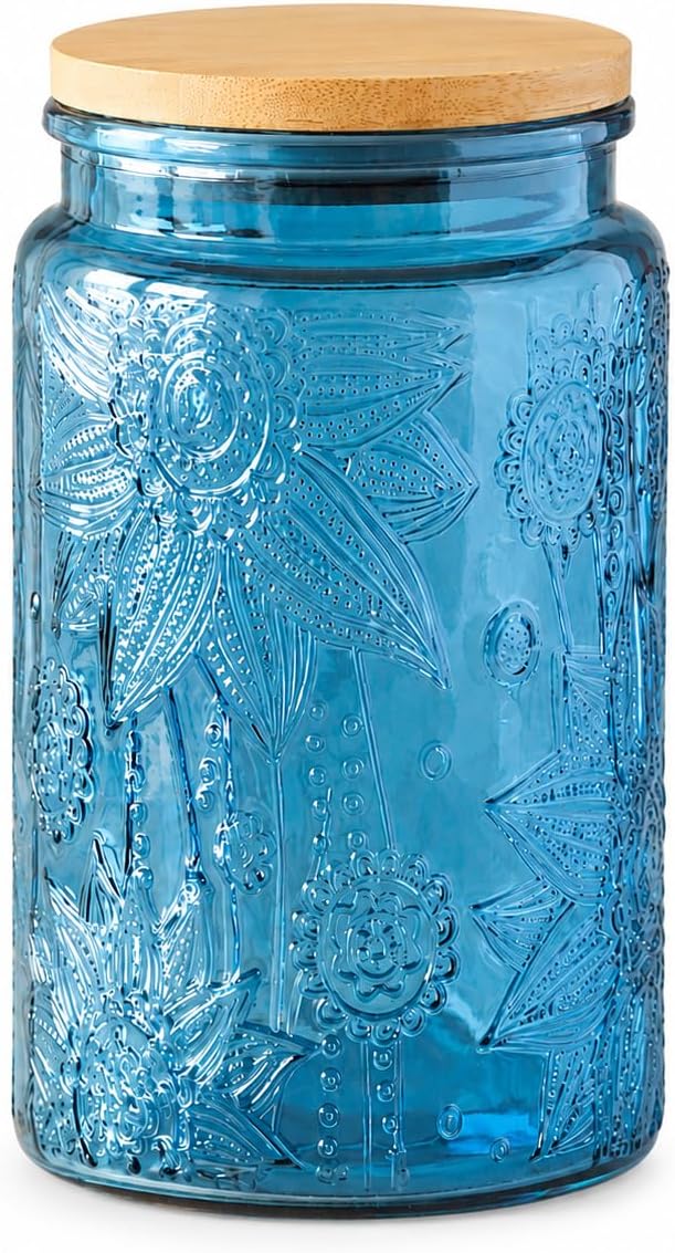 ANSQU 34oz Blue Glass Container, Candy Jar with Lid, Vintage Colored Mason Jars for Kitchen Decorative Jar for Coffee Tea Candy Cookies, Cute Jar (Blue, 1 Pack)
