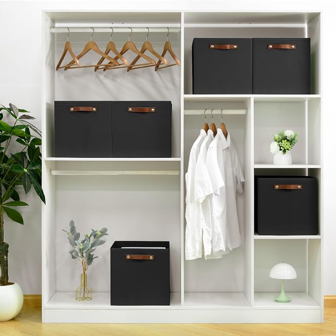 FinishingBo 6-Pack Storage Cubes with Handles & Label Holders Basket, Closet Cube Home Organizer Bins(Black, 13 x 13 x 13 inch)