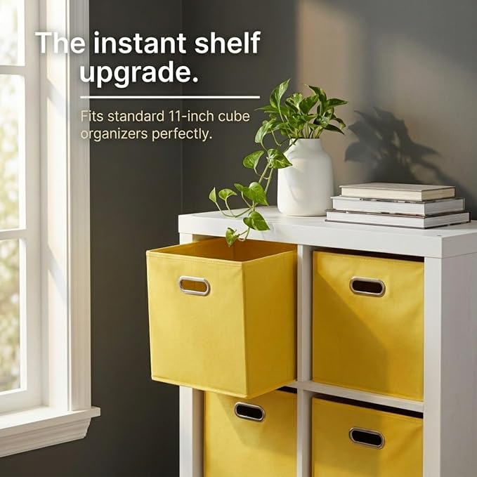 Household Essentials 6 ct Open Fabric Cube Storage Bins, Golden Yellow