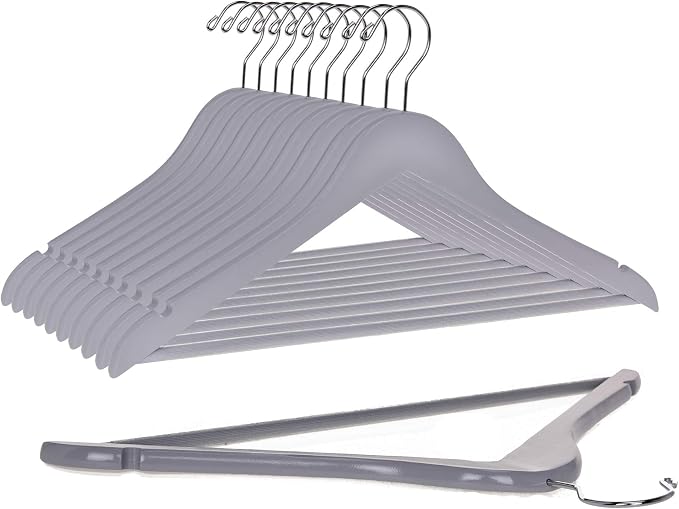 Quality Wooden Hangers - Slightly Curved Hanger Set of 80-Pack - Solid Wood Coat Hangers with Stylish Chrome Hooks - Heavy-Duty Clothes, Jacket, Shirt, Pants, Suit Hangers (Gray, 80)