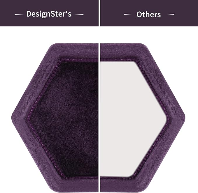 DesignSter Hexagon Velvet Ring Box - Premium Gorgeous Vintage Double Ring Display Holder with Detachable Lid for Proposal, Engagement, Wedding, Ceremony(Deep purple)