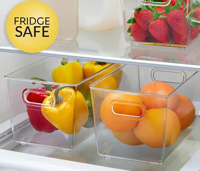 Set of 4 Clear Plastic Storage Bins With Handles, Containers To Organize Pantry, Fridge, Cabinet, Kitchen, Countertop, Closet, Cupboard, Home Organization and Storage