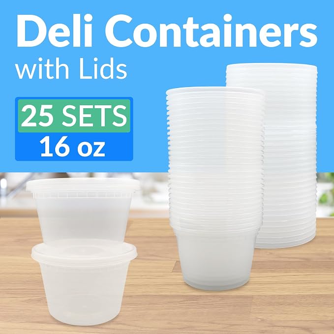 Reli. Leak-Proof Deli Containers 25 Sets, 16 oz | Meal Prep & Food Storage | Leak-Proof Lids, Meal Prep Ready, Space-Saving and Stackable Soup Containers, BPA Free Deli Food Storage, Microwave Safe