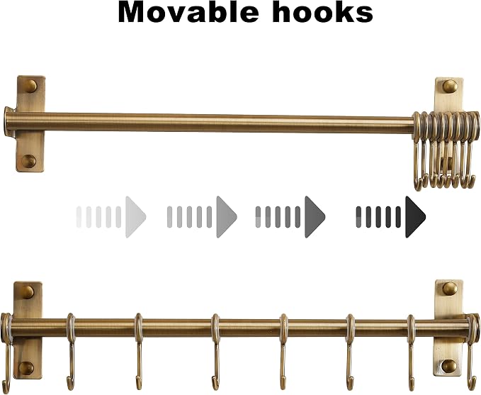 DSEAP Pot Rack - Pots & Pans Hanging Rack with 8 Hooks, Double Bars, Wall Mounted, Bronze, Pack of 2