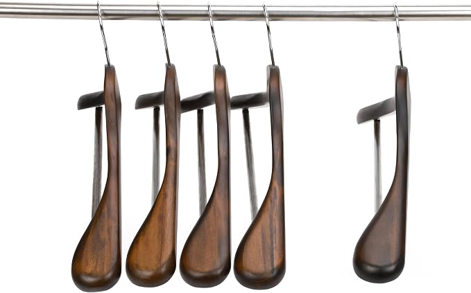 JS HANGER Wooden Suit Hangers - 6 Pack - Wood Coat Hangers,Jacket Outerwear Shirt Hangers,Glossy Finish with Extra-Wide Shoulder, 360 Degree Swivel Hooks & Anti-Slip Bar, Retro