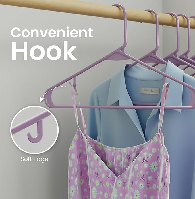 Utopia Home Plastic Hangers 50 Pack – Built-in Strap Hooks Purple | Space saving | Durable & strong | Closet organizer | Clothes hangers | Ideal for shirts, pants, skirts & coats