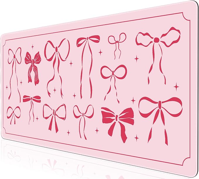 L-SPOUTTO Pink Bow Desk Mat for Keyboard and Mouse,Cute XXL Large Mouse Pad | Non-Slip Keyboard Pad Waterproof Girly Desktop Mat for Laptop Computer Work Game Home Office-Pink Ribbon