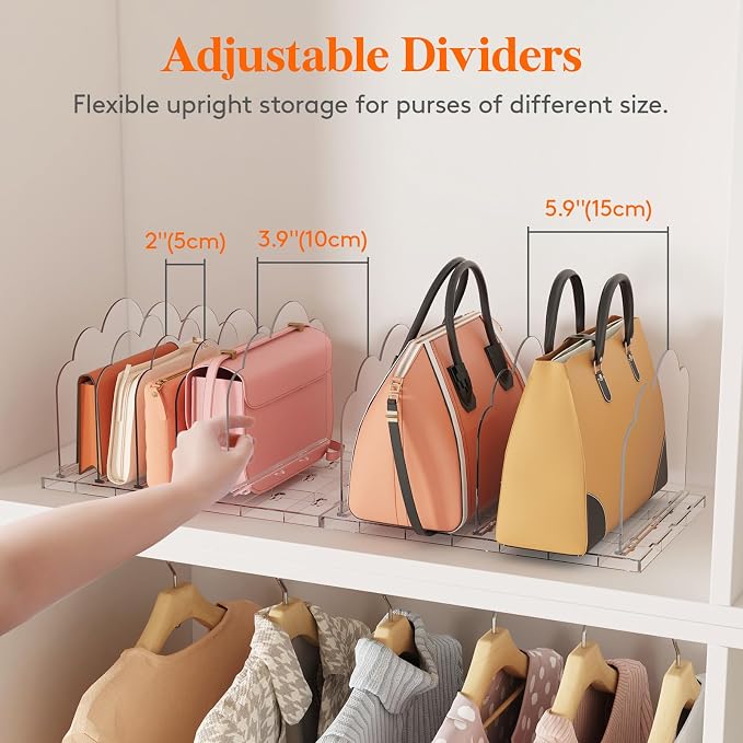 Lifewit Purse Organizer for Closet, Clear Handbags Storage Organizer, Adjustable Clutch Purse Storage Organizer Holder for Closet, 2 Pack Bookshelf Dividers for Sweater in Bedroom 35 x 24 cm/14 × 9.5"