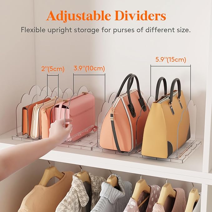 Lifewit Purse Organizer for Closet, Clear Handbags Storage Organizer, Adjustable Clutch Purse Storage Organizer Holder for Closet, 3 Pack Bookshelf Dividers for Sweater in Bedroom 35 x 24 cm/14 x 9.5"
