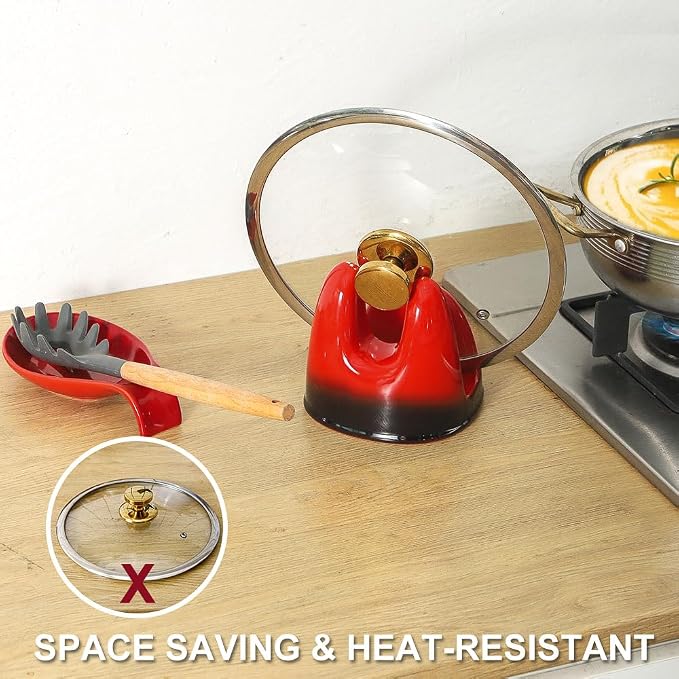 Nihow Ceramic Pot Lid Holder While Cooking for Kitchen Counter/Stove Top | Catch Water & Oil Drips,Stable & Secure,Heat Resistant,Easy to Clean & Dishwasher Safe,Space-Saving,Multi-Purpose Holder