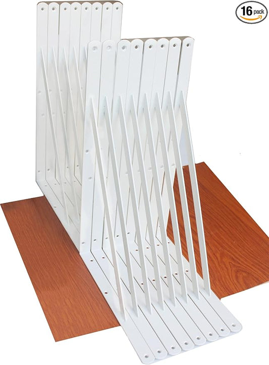 16 Pack L22 x H 12" White Heavy Duty Shelf Brackets with Screws Metal Shelf Brackets Shelf Support Angle Brackets for Shelves L Brackets Heavy Duty Floating Shelf