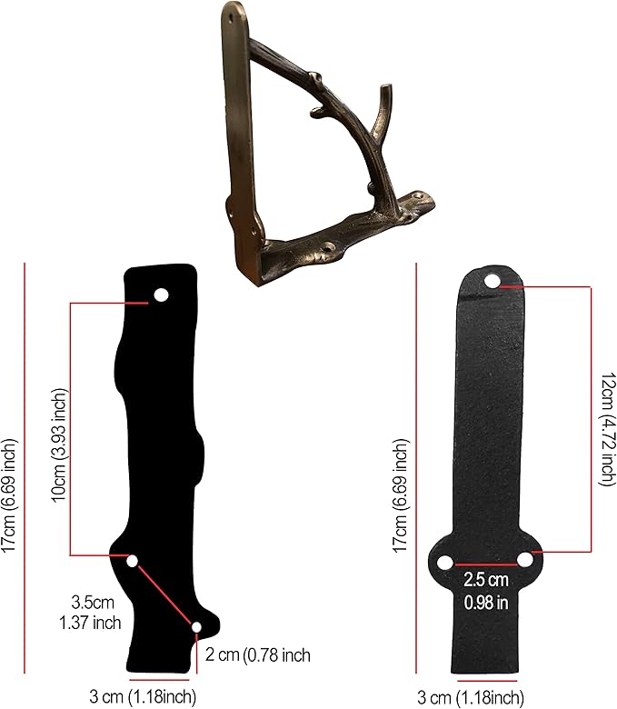NACH Decorative Shelf Brackets, 2 Pack of 7 x 2 x 7.3 inch, Black Cast Iron Rustic Shelf Brackets - Metal Shelf Brackets for Wall - Tree Branch Shelf Bracket