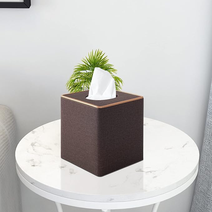 Tissue Box Cover Square Tissue Box Holder PU Leather Facial Organizer with Magnetic Bottom,Decorative Napkin Caddy for Vanity Dresser Night Stand Table Countertop Home Office Car,Coffee