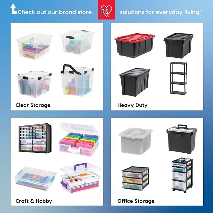 IRIS USA 27 Qt Stackable Plastic Storage Bins with Lids, 6 Pack - BPA-Free, Made in USA - Discreet Organizing Solution, Latches, Durable Nestable Containers, Secure Pull Handle - Pearl