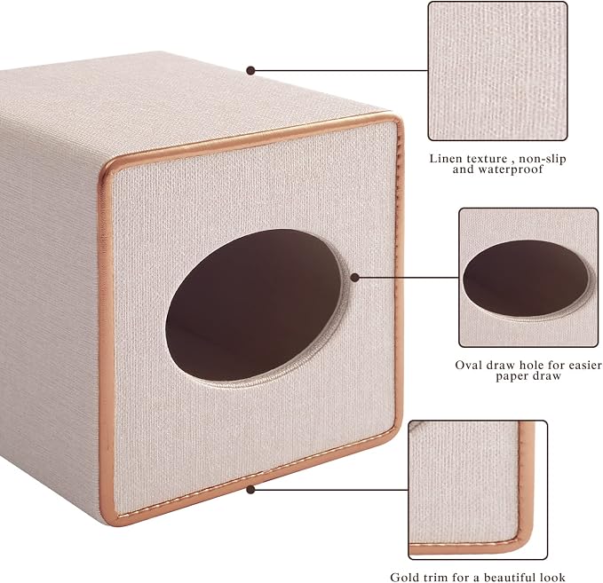 Tissue Box Cover Square Tissue Box Holder PU Leather Facial Organizer with Magnetic Bottom,Decorative Napkin Caddy for Vanity Dresser Night Stand Table Countertop Home Office Car,Beige