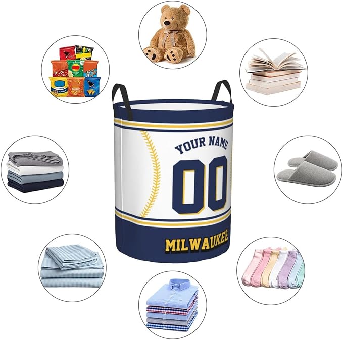 Custom Milwaukee Laundry Hamper Personalized Laundry Basket Customized Name And Number Collapsible Storage Basket for Bedroom Bathroom Living Room Baseball Fan Gifts