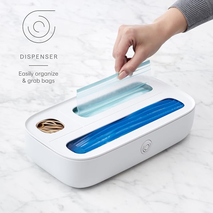 YouCopia StoraBag Drawer Food Bags Dispenser, 3-Slot, Plastic Sandwich Bag Organizer For Kitchen Storage, White