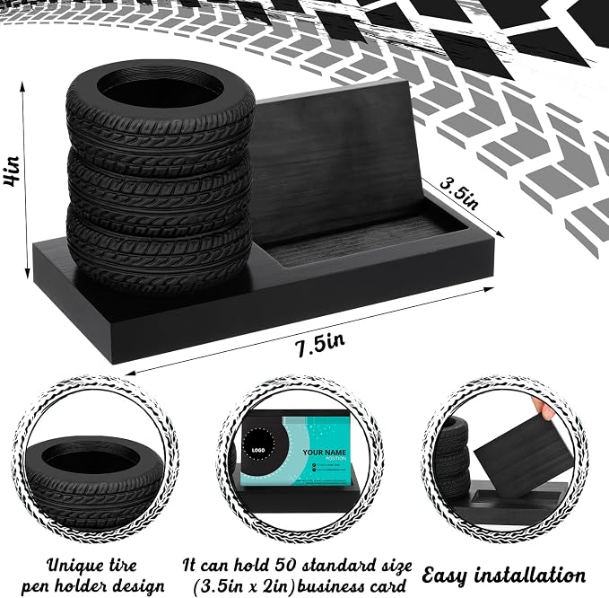 Sherr Tire Shape Stationery Set Car Salesman Gift Tire Stack Pen Holder Business Card Holder Car Salesman Desk Accessories for Desk Office Mechanics Gifts