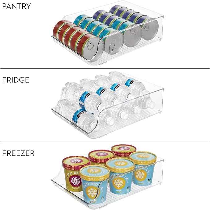 iDesign Water Bottle Organizer for Fridge, Set of 4, Clear | Made in USA