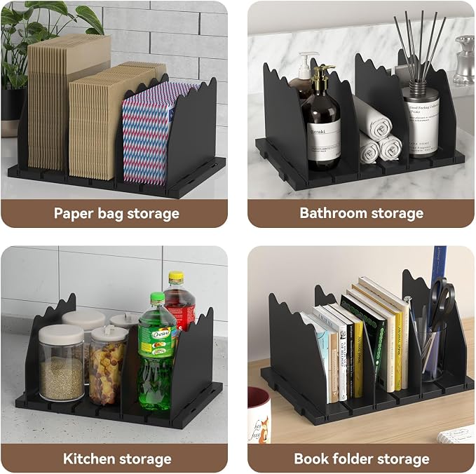SOYO Adjustable Purse Organizers for Closet, Acrylic Shelf Divider for Bag and Purse Storage, Pocketbook and Handbag Organizer, Bookshelf Separator Organizers for House, Office Use, Black，2pc