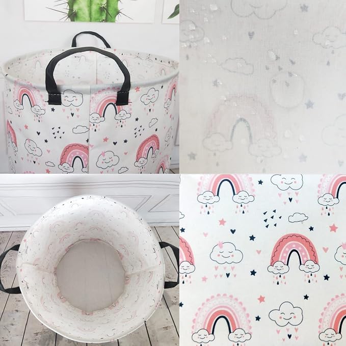 Rainbow Laundry Baskets,Girls Laundry Hamper, Toy Storage Basket Organizer Bins for Room Decor,Gift Basket for Bedroom, Clothes, Nursery,Kids (Rainbow)