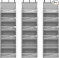 Over Door Organizer with 6 Extra Large Pockets 12 Side Pockets, Sturdy Closet Storage Rack, Hanging Storage Organizer with Clear Window for Shoes, Diapers, Bedroom, Bathroom, Grey, 3-Pack