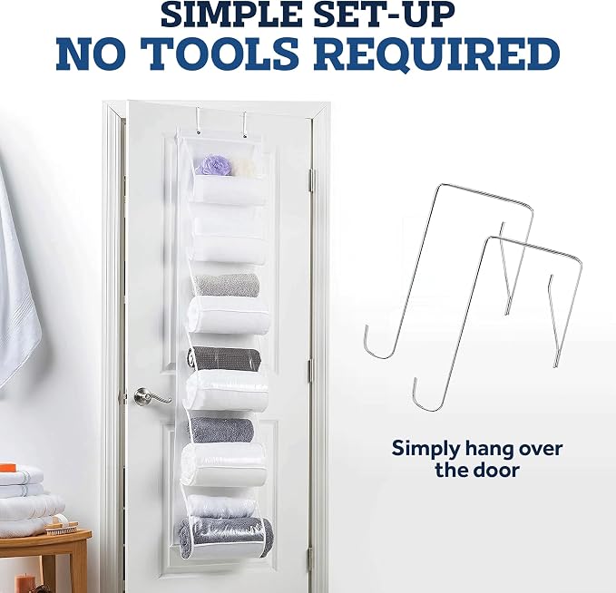 ZOBER Purse Organizer For Closet - Over The Door Purse Organizer W/ 6 Pockets for Easy Purse Storage - Durable Metal Hooks - Purse Rack W/Clear Pockets - White (1 Pack)