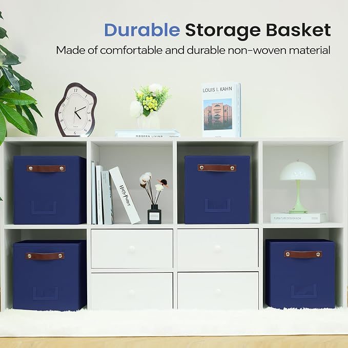 FinishingBo 6-Pack Storage Cubes with Handles & Label Holders Basket, Closet Cube Home Organizer Bins(Blue, 10.5*10.5*11 inch)