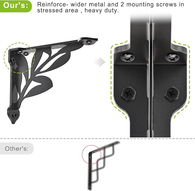SELEWARE Heavy Duty Shelf Brackets 10 Inch, Branch Shelves Brackets, 300LB Capacity Decorative Metal L Brackets for Floating Shelves, Black Rustic Wall Mount Shelving Bracket with Screws, 4 Pack