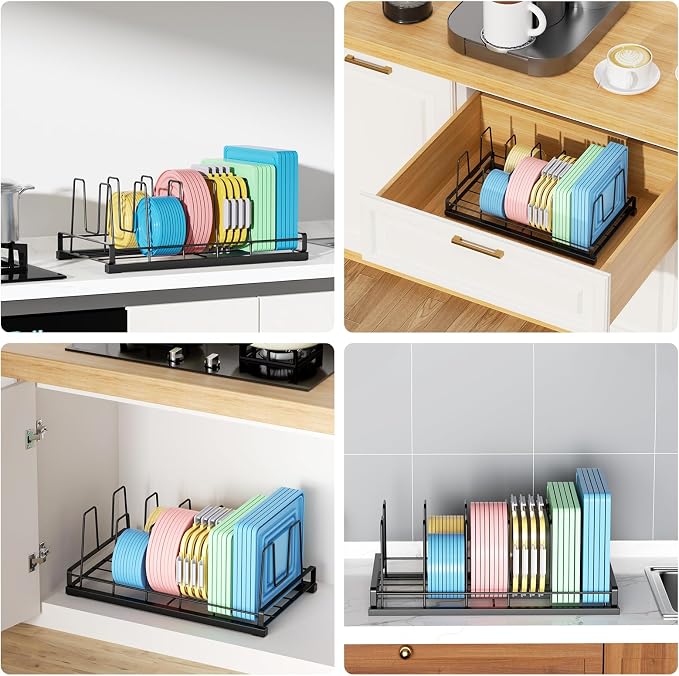 Food Container Lid Organizer for Cabinet with 6 Adjustable Divider | Metal Detachable Pot Lid Organizer,Lid Storage Organizer for Plastic Lids Pots Cookie Sheets for Cabinets,Cupboards,Drawer