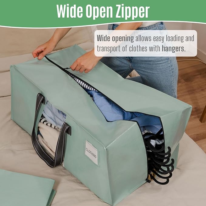 VENO 6 Pack Heavy Duty Moving Bags, Packing Bags with Clear Window, Alternative to Moving Boxes, Storage Bins for Clothes, Blankets, Comforters, College Dorm Essentials (Shiny Light Green, 6 Pack)